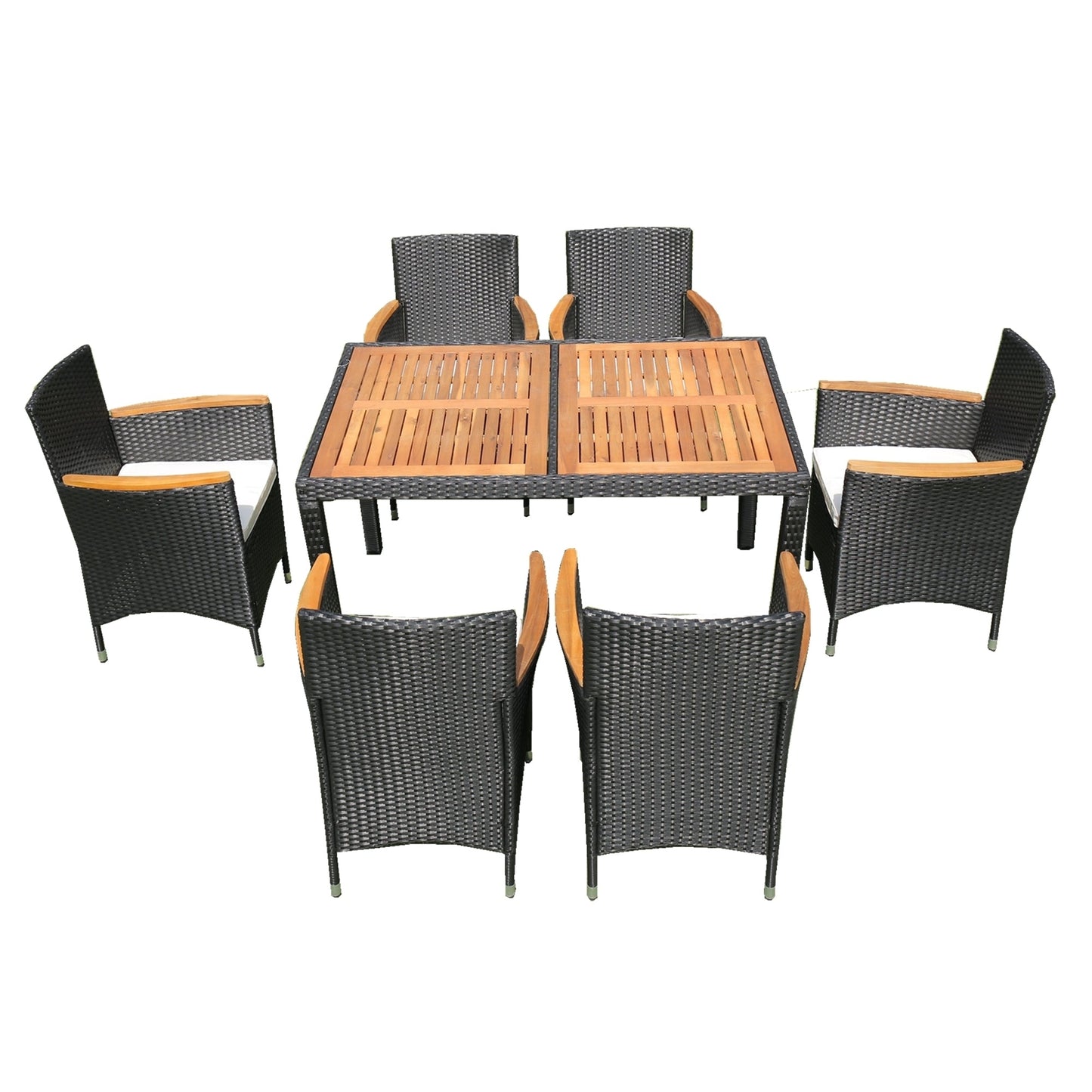 EELIFEE 7-Piece Patio Wicker Dining Set with Acacia Wood Top-19