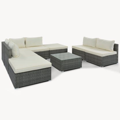 8-Pieces Outdoor Patio Furniture Sets, Garden Conversation Wicker Sofa Set, Single Sofa Combinable, Beige Cushions Gray Wicker-5