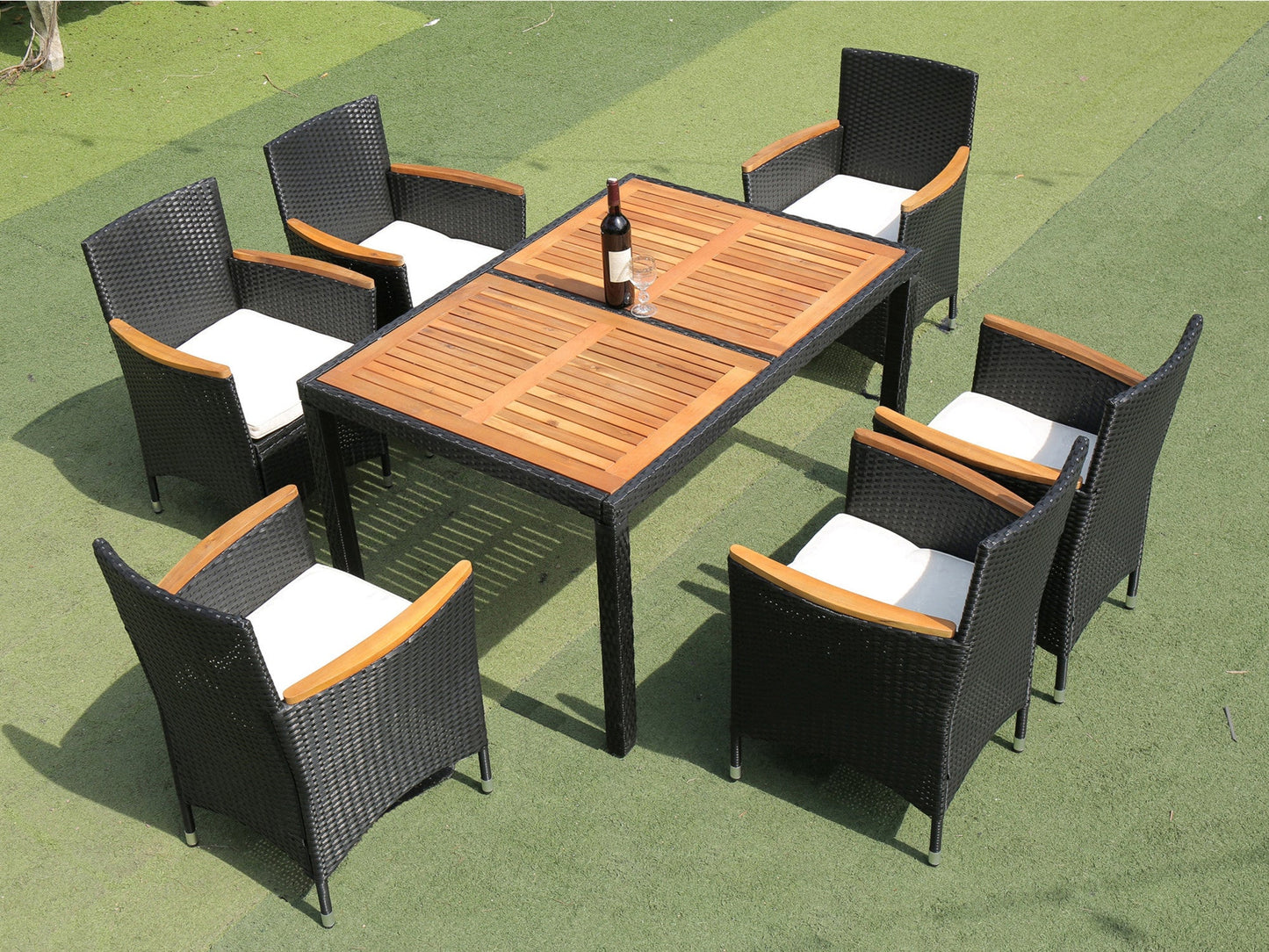 EELIFEE 7-Piece Patio Wicker Dining Set with Acacia Wood Top-11