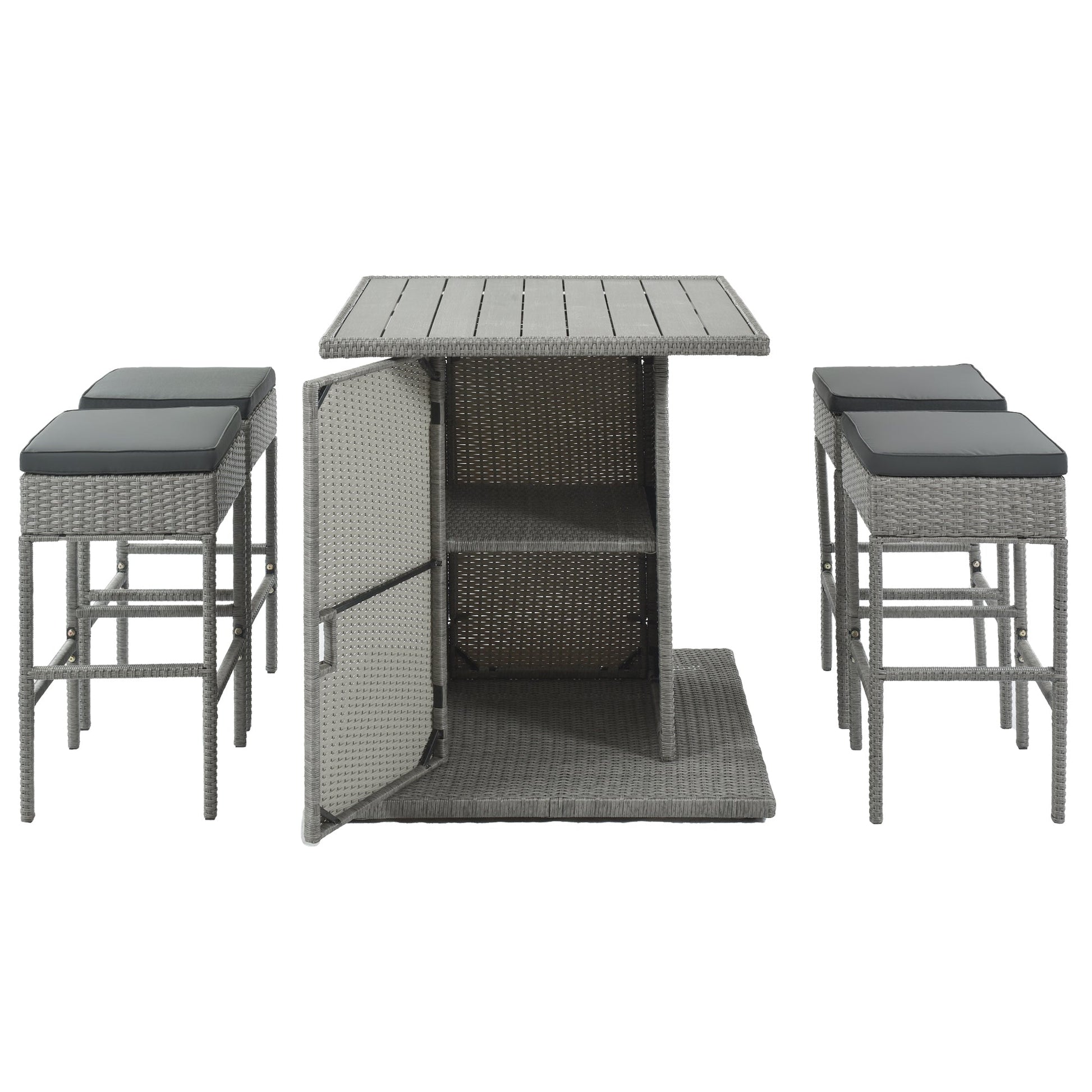 TOPMAX 5-Piece Rattan Dining Table Set with Storage Shelf (Gray)-4