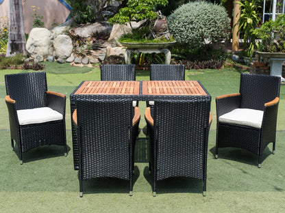 EELIFEE 7-Piece Patio Wicker Dining Set with Acacia Wood Top-10