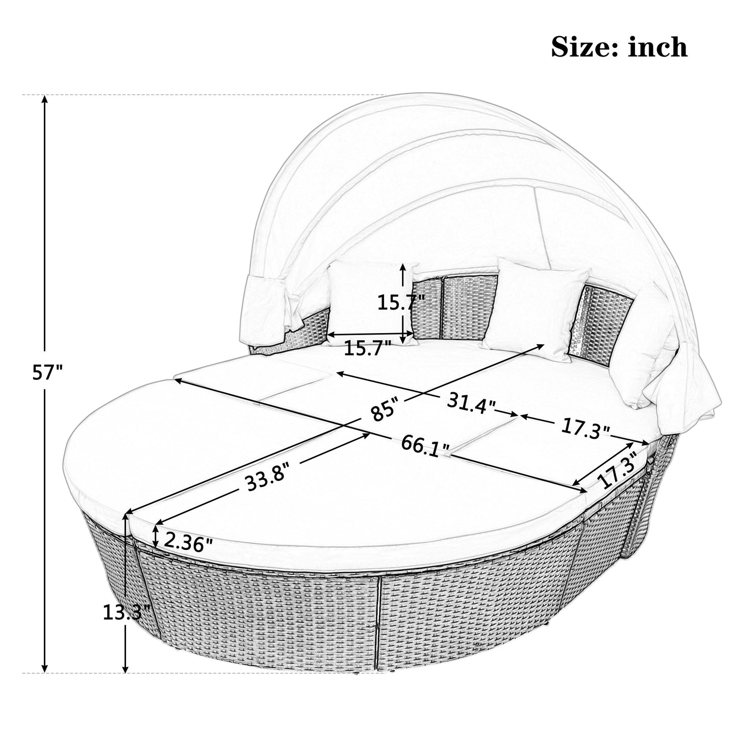 TOPMAX Outdoor Rattan Daybed Sunbed with Canopy, Round Sectional Sofa Set (Blue)-25