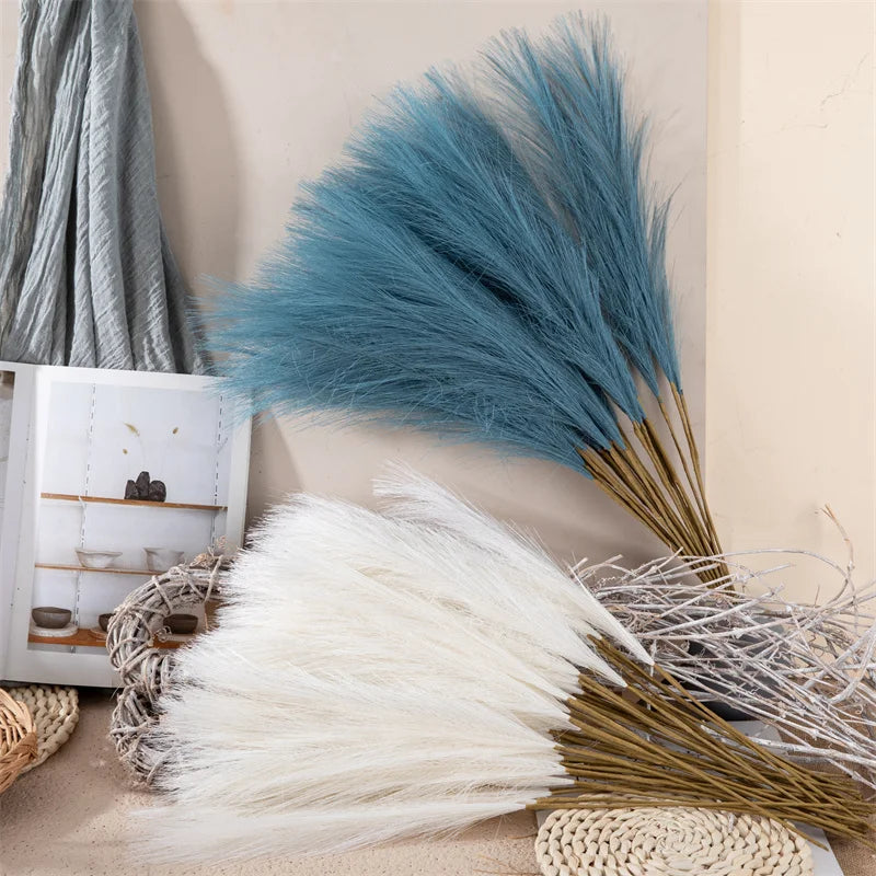 55CM 5/10/20PCS Fluffy Pampas Grass Boho Decor Flower Fake Plant Reed Simulated Wedding Party Home Decoration Artificial Flowers