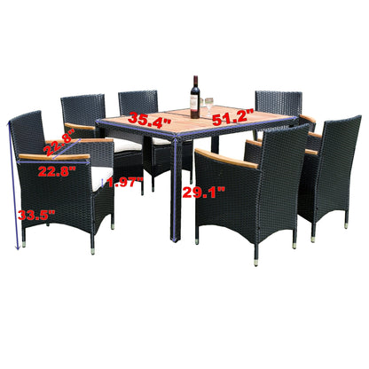 EELIFEE 7-Piece Patio Wicker Dining Set with Acacia Wood Top-23