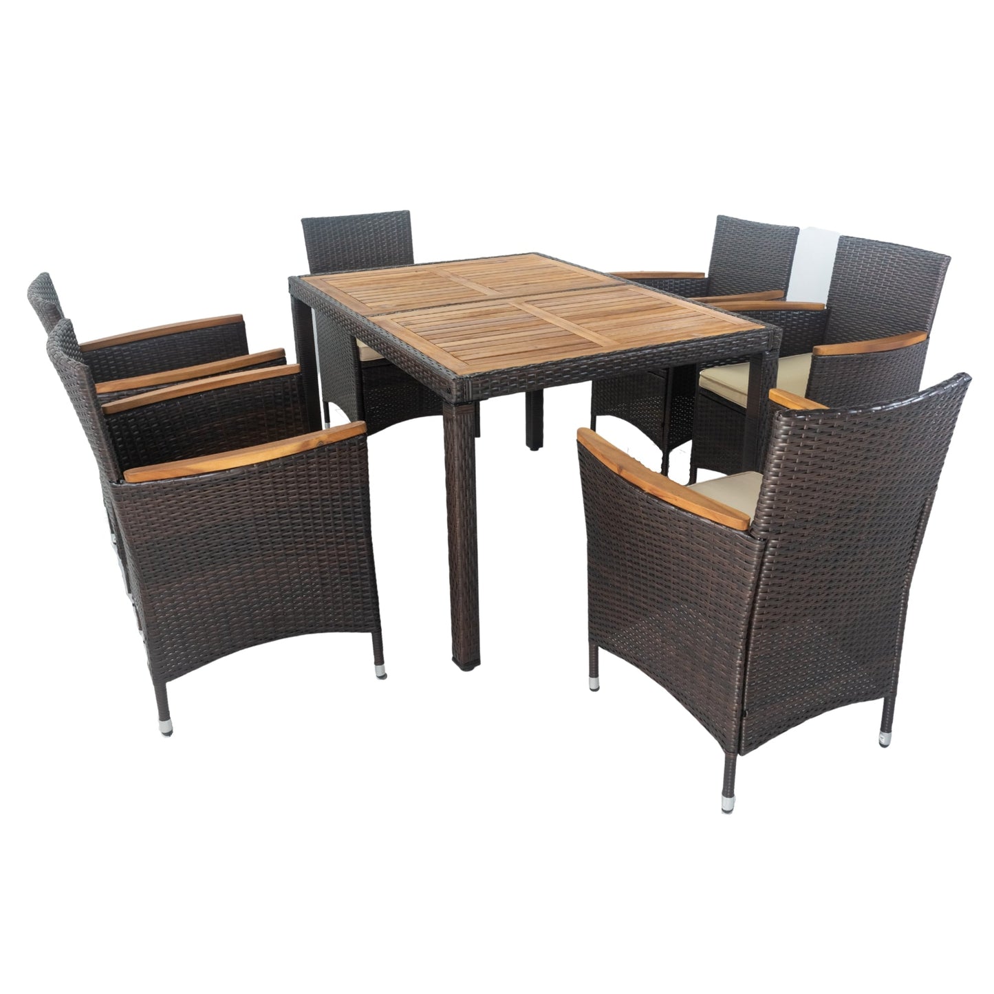 7 piece Outdoor Patio Wicker Dining Set Patio Wicker Furniture Dining Set w/Acacia Wood Top (Brown)-18