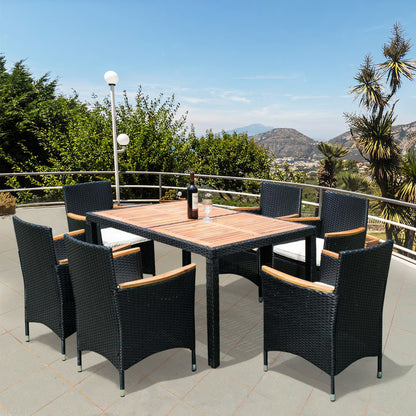 EELIFEE 7-Piece Patio Wicker Dining Set with Acacia Wood Top-0