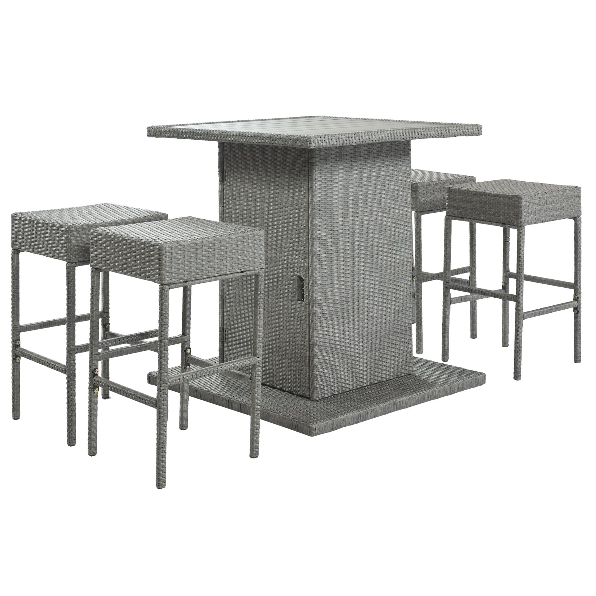 TOPMAX 5-Piece Rattan Dining Table Set with Storage Shelf (Gray)-6