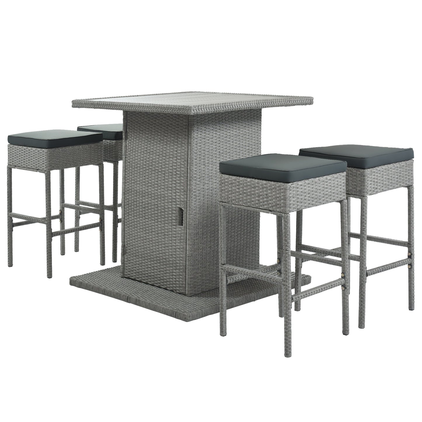 TOPMAX 5-Piece Rattan Dining Table Set with Storage Shelf (Gray)-3