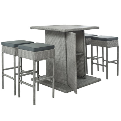 TOPMAX 5-Piece Rattan Dining Table Set with Storage Shelf (Gray)-2