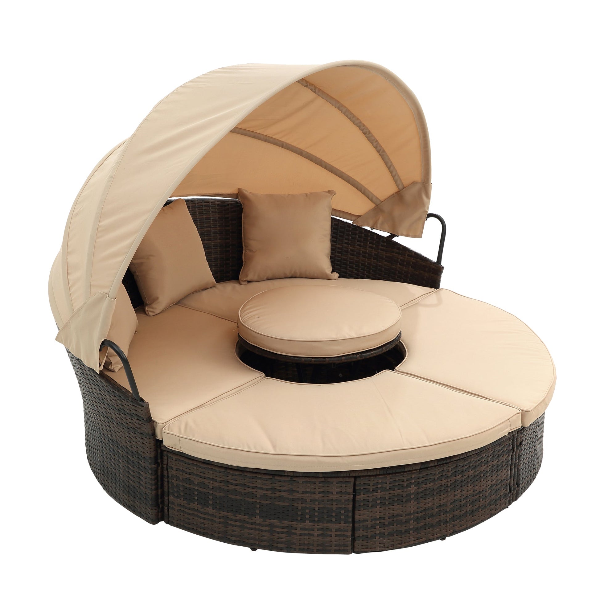 TOPMAX Rattan Round Lounge with Canopy and Lift Coffee Table-3