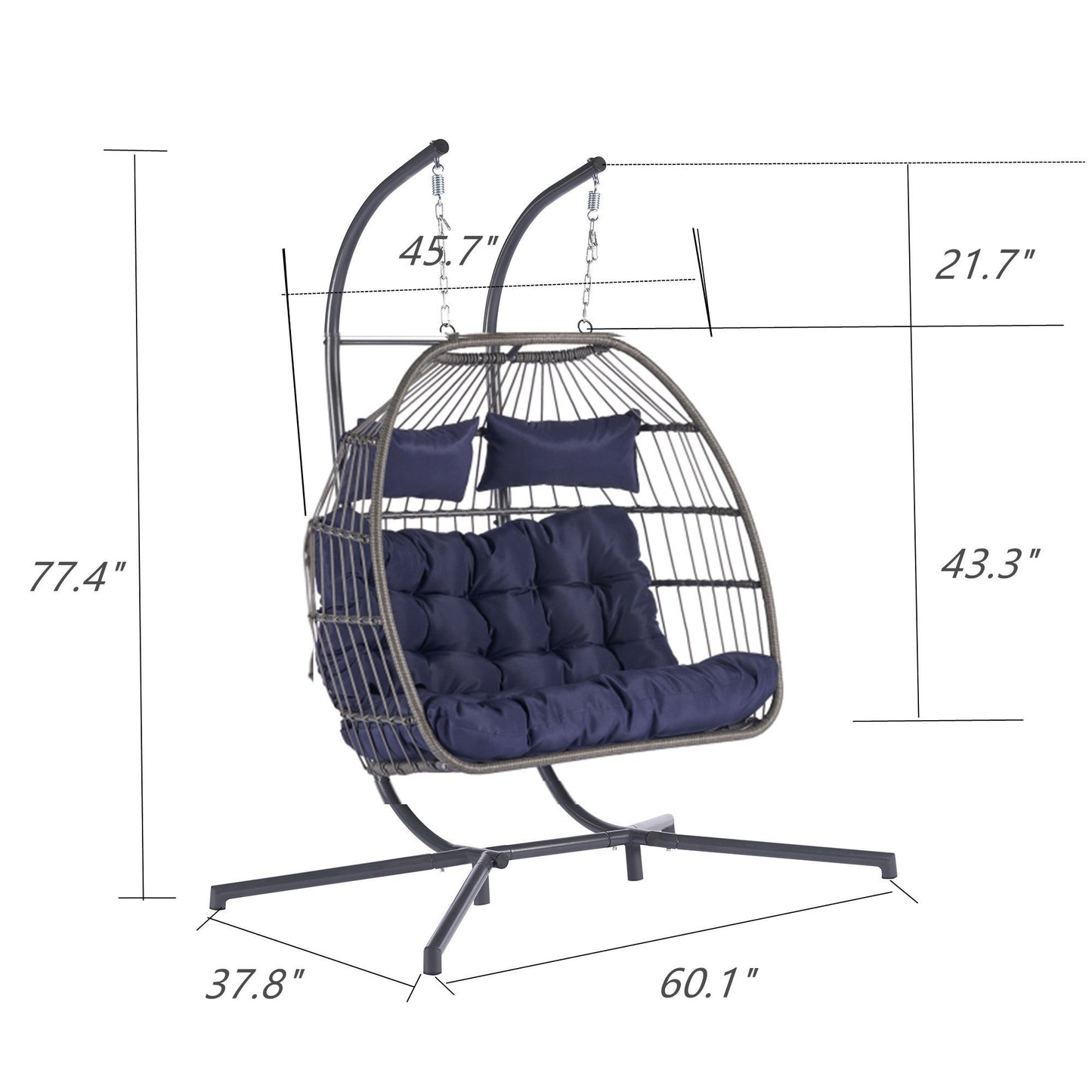 2 Person Outdoor Rattan Hanging Chair Patio Wicker Egg Chair-3