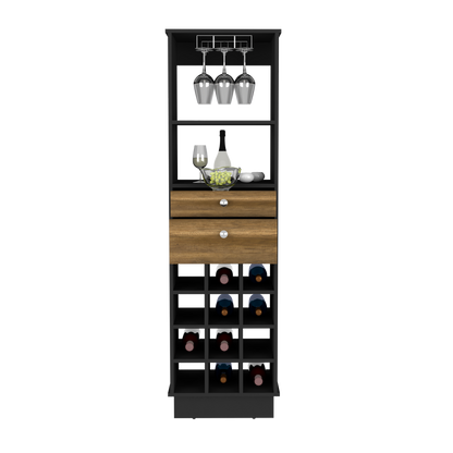 Bar Cabinet Bureck, Two Drawers, Twelve Wine Cubbies, Black Wengue / Walnut Finish-6