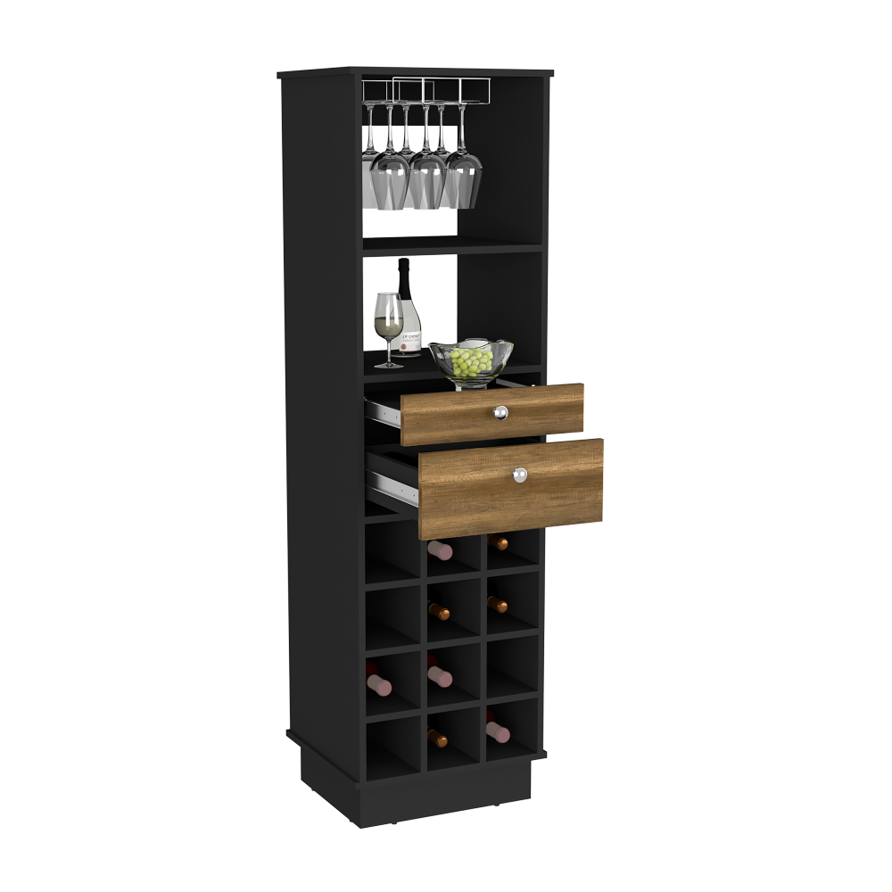 Bar Cabinet Bureck, Two Drawers, Twelve Wine Cubbies, Black Wengue / Walnut Finish-7