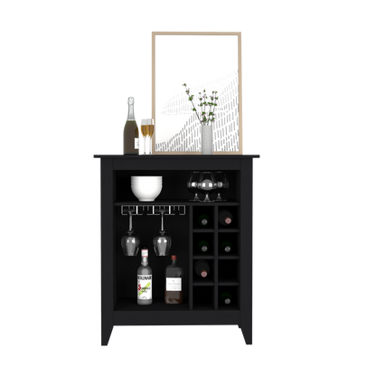 Bar Cabinet Castle, One Open Shelf, Six Wine Cubbies, Black Wengue Finish-2