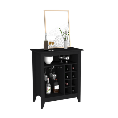 Bar Cabinet Castle, One Open Shelf, Six Wine Cubbies, Black Wengue Finish-3