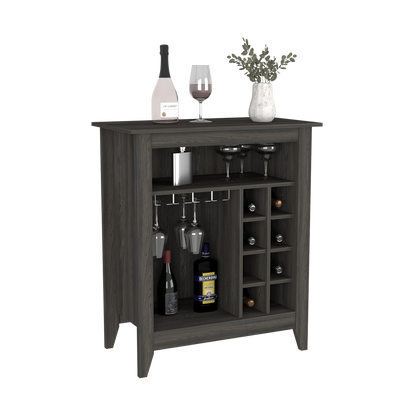 Bar Cabinet Castle, One Open Shelf, Six Wine Cubbies, Carbon Espresso Finish-5