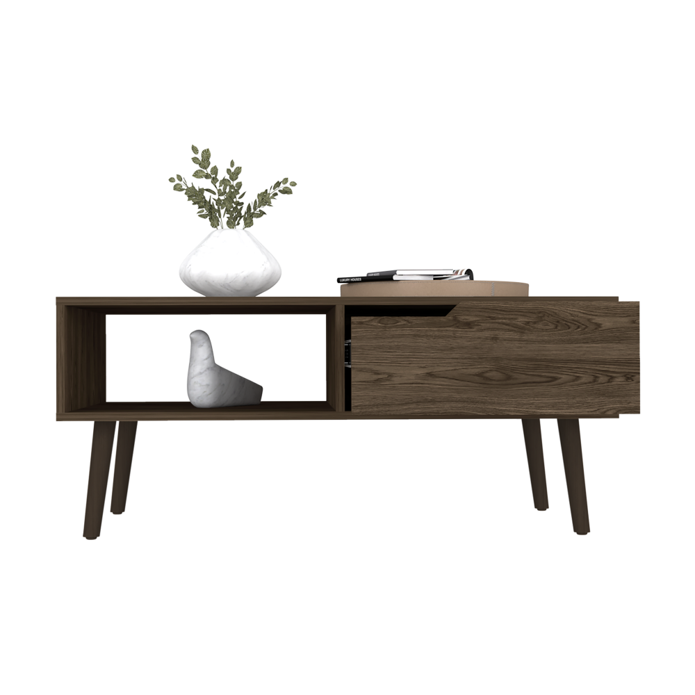 Coffee Table Bull, One Drawer, One Open Shelf, Four Legs, Dark Walnut Finish-7