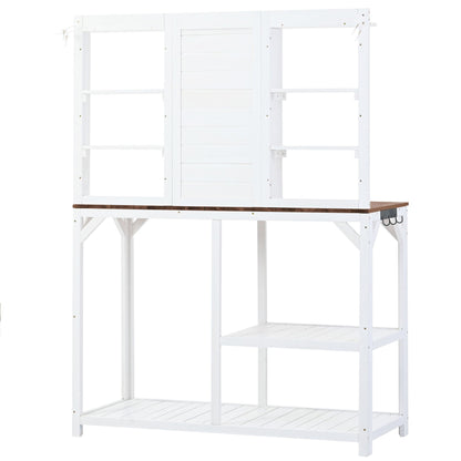 TOPMAX 64.6" Large Outdoor Potting Bench (White)-8