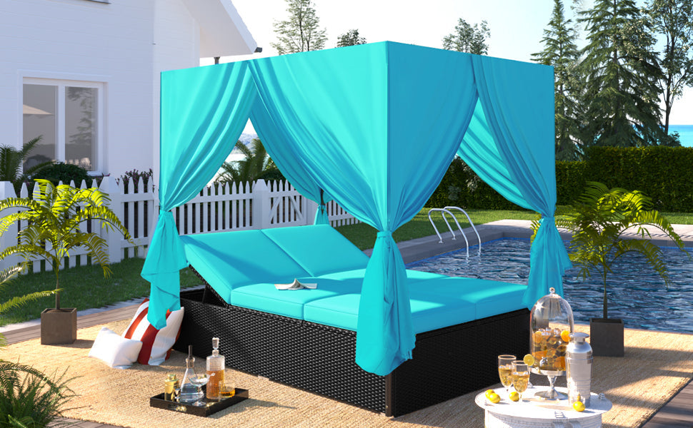 U_STYLE Outdoor Patio Wicker Sunbed Daybed with Cushions, Adjustable Seats-12