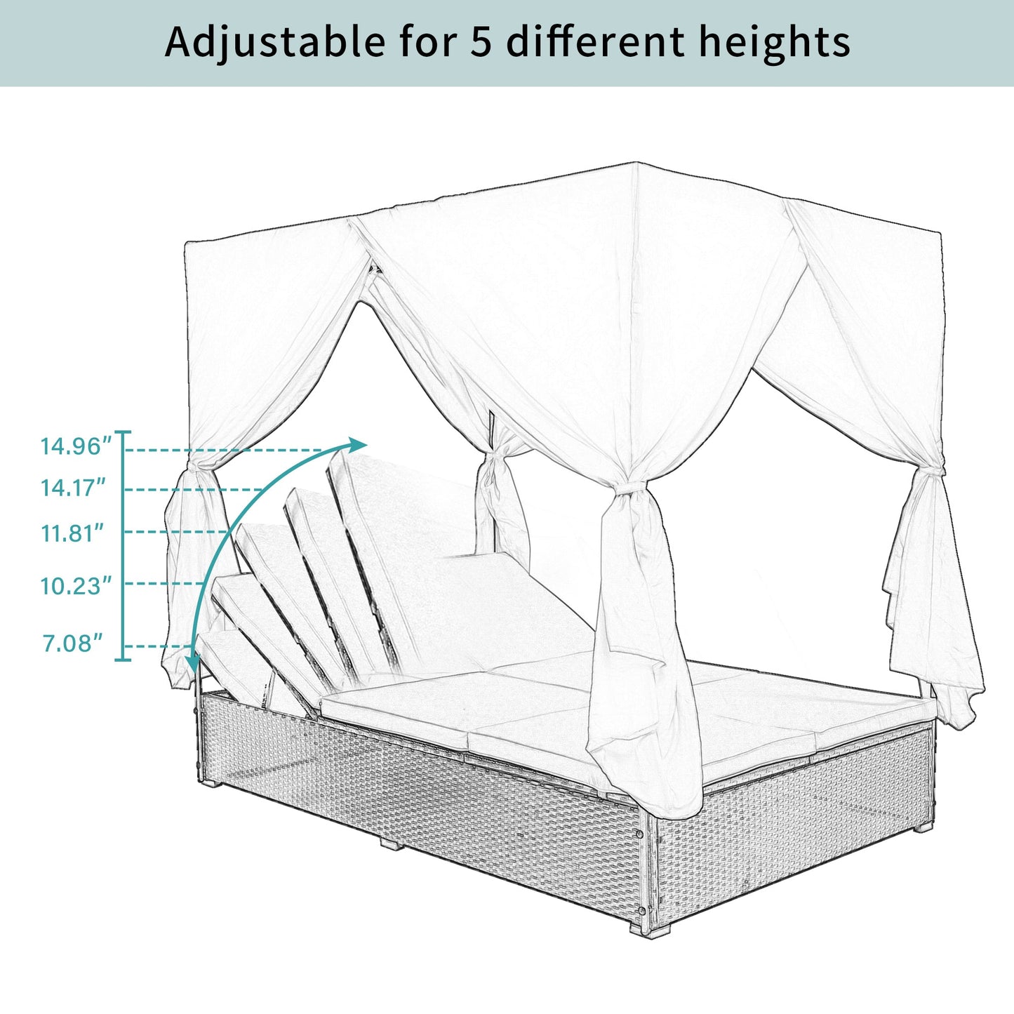 U_STYLE Outdoor Patio Wicker Sunbed Daybed with Cushions, Adjustable Seats-14