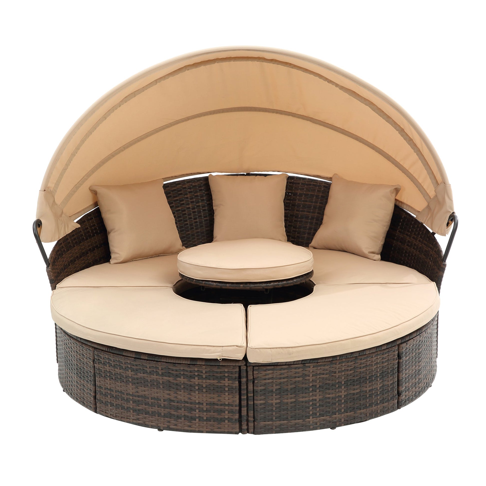 TOPMAX Rattan Round Lounge with Canopy and Lift Coffee Table-5