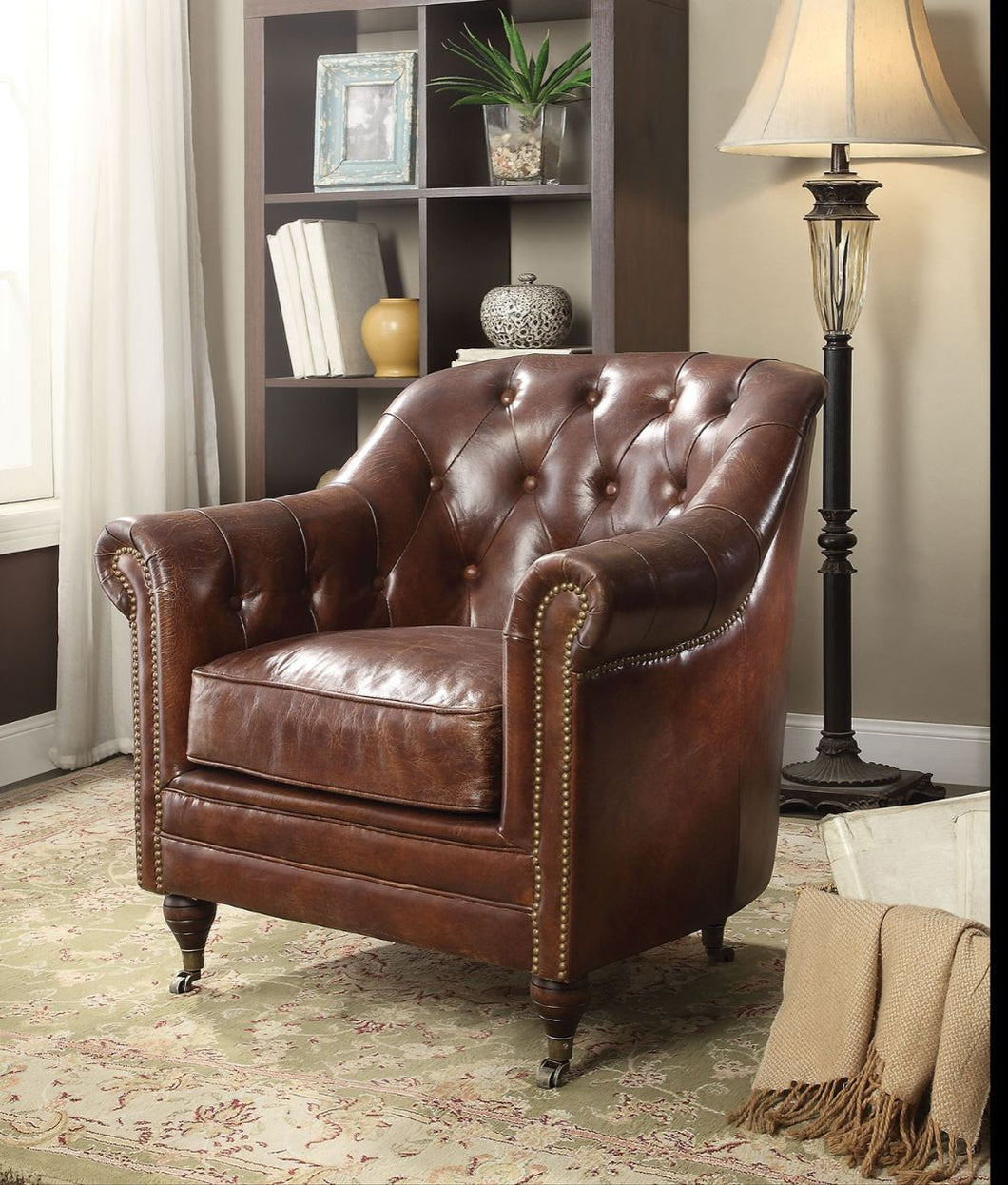 ACME Aberdeen Chair, Vintage Dark Brown Top Grain Leather 53627