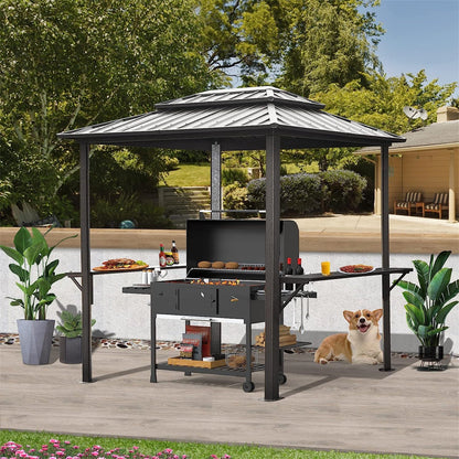 TOPMAX 8' × 6' Aluminum Grill Gazebo with Shelves (Grey)-0