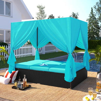 U_STYLE Outdoor Patio Wicker Sunbed Daybed with Cushions, Adjustable Seats-0