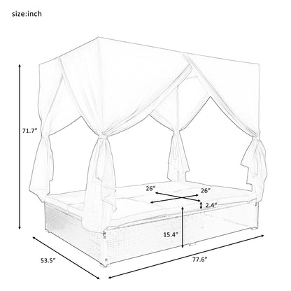 U_STYLE Outdoor Patio Wicker Sunbed Daybed with Cushions, Adjustable Seats-13