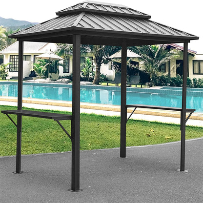 TOPMAX 8' × 6' Aluminum Grill Gazebo with Shelves (Grey)-6