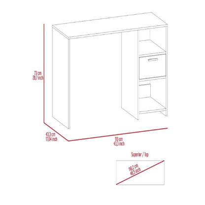 Computer Desk Odessa with Single Drawer and Open Storage Cabinets, Black Wengue Finish-7