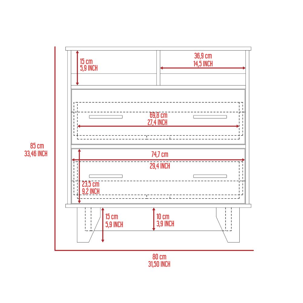 Double Drawer Dresser Arabi, Two Shelves, White Finish-7