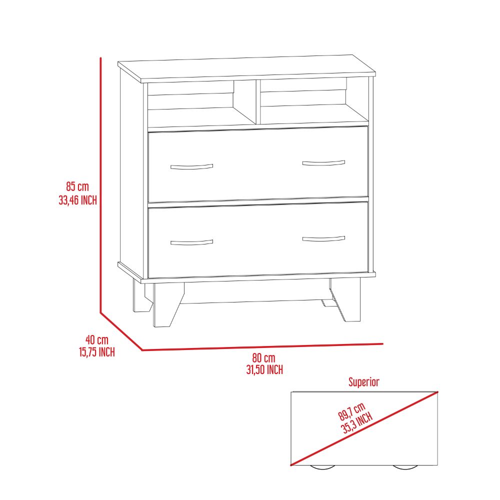 Double Drawer Dresser Arabi, Two Shelves, White Finish-8