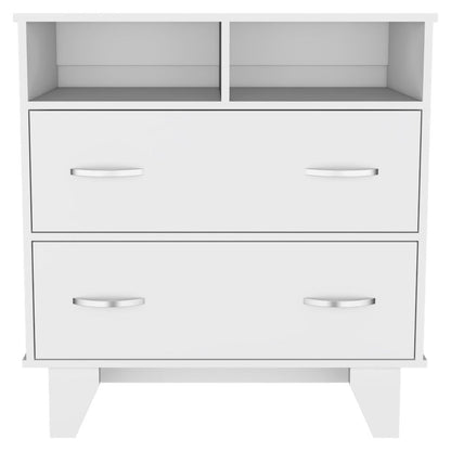 Double Drawer Dresser Arabi, Two Shelves, White Finish-3