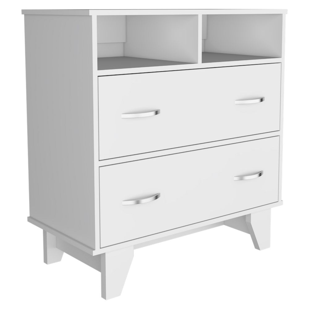 Double Drawer Dresser Arabi, Two Shelves, White Finish-5