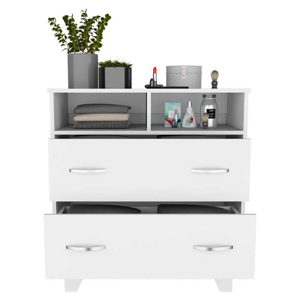 Double Drawer Dresser Arabi, Two Shelves, White Finish-2