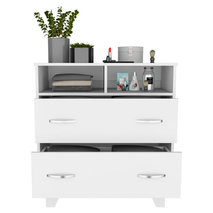 Double Drawer Dresser Arabi, Two Shelves, White Finish-2