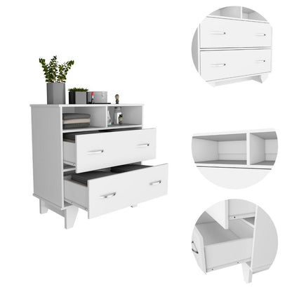 Double Drawer Dresser Arabi, Two Shelves, White Finish-6