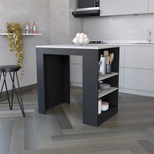 Load image into Gallery viewer, Kitchen Island Doyle, Three Side Shelves, Black Wengue and Ibiza Marble Finish-0

