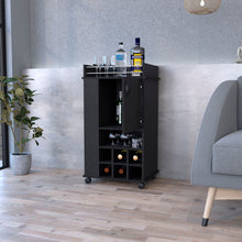 Load image into Gallery viewer, Bar Cart with Casters Reese, Six Wine Cubbies and Single Door, Black Wengue Finish-1
