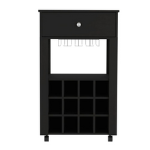 Load image into Gallery viewer, Bar Cart Bayamon, Twelve Wine Cubbies, Four Legs, Black Wengue Finish-3

