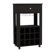 Load image into Gallery viewer, Bar Cart Bayamon, Twelve Wine Cubbies, Four Legs, Black Wengue Finish-5
