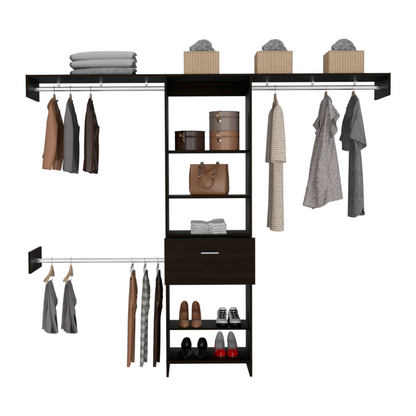 250 Closet System British, One Drawer, Three Metal Rods, Black Wengue Finish-2