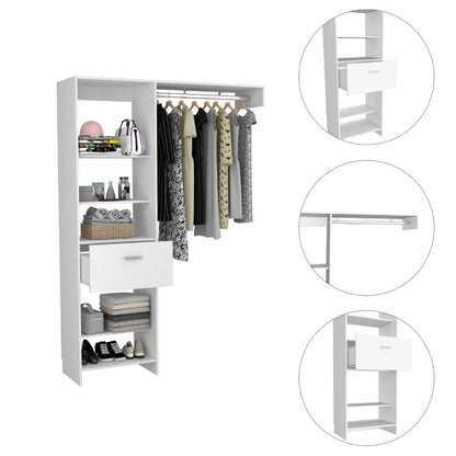 150 Closet System British, One Drawer, Three Metal Rods, White Finish-6