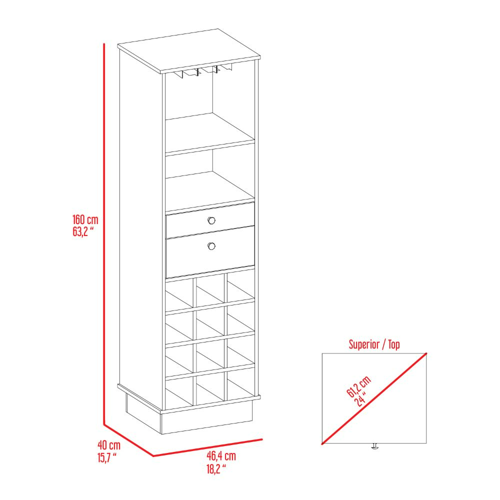 Bar Cabinet Bureck, Two Drawers, Twelve Wine Cubbies, Black Wengue Finish-7