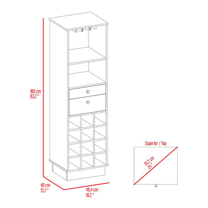 Bar Cabinet Bureck, Two Drawers, Twelve Wine Cubbies, Black Wengue Finish-7