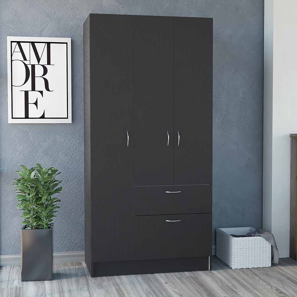 Armoire Cobra, Double Door Cabinets, One Drawer, Five Shelves, Black Wengue / White Finish-0