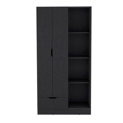 Armoire Dover, 4 Shelves, Drawer and Double Door, Black Wengue Finish-2