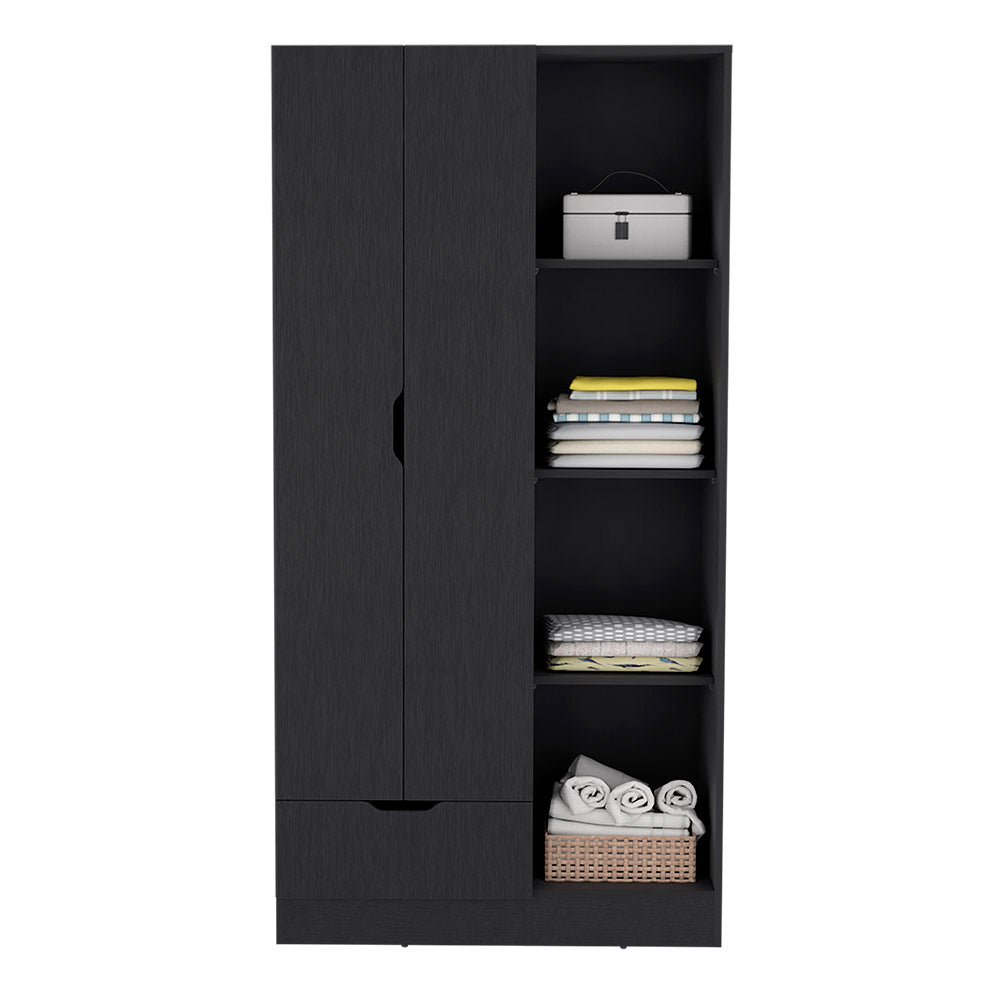 Armoire Dover, 4 Shelves, Drawer and Double Door, Black Wengue Finish-3