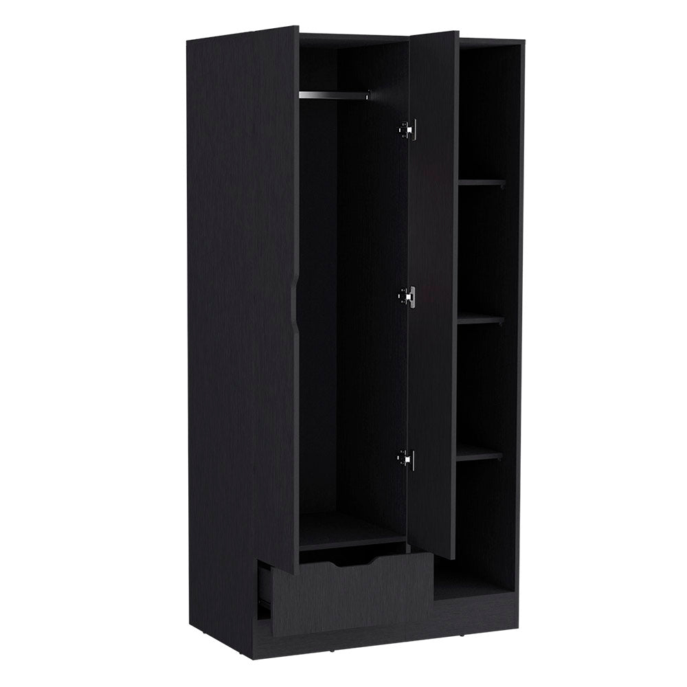 Armoire Dover, 4 Shelves, Drawer and Double Door, Black Wengue Finish-5